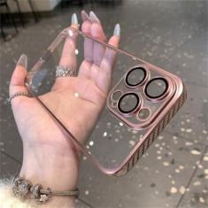 Imagem de Estrutura de revestimento de textura de fibra de carbono Capa rígida para PC transparente para iPhone 15 14 Plus 13 12 Pro Max com filme de lente capa à prova de choque, rosa, para iPhone 13