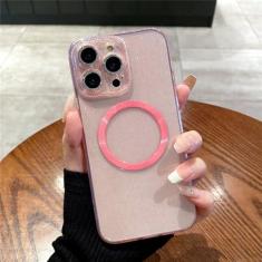 Imagem de Luxo glitter macio caso de carga sem fio para iphone 14 13 12 11 pro max silicone magnético capa à prova de choque, rosa, para iphone 13pro max