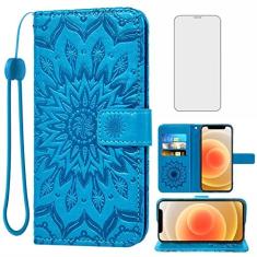 Imagem de Capa de telefone para iPhone 12 Mini 5.4 capa carteira com protetor de tela de vidro temperado e capa flip fina de couro, suporte para cartão, acessórios para celular iPhone12mini 5G i 12s iPhone12