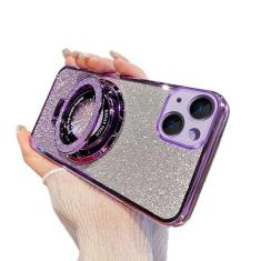 Imagem de MEMAXELUS Capa para iPhone 15 com glitter, brilhante, luxuosa, revestimento de silicone, TPU macio, protetor de lente, compatível com carregamento sem fio, com suporte de anel magnético para iPhone
