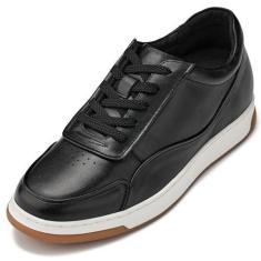 Imagem de CALTO Tênis masculino invisível que aumenta a altura – Tênis moderno de couro premium com cadarço – 6 cm mais alto, Preto/Branco e Sola de Goma, 37