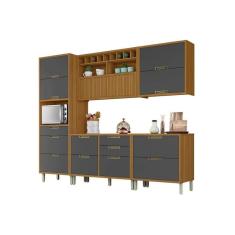 Imagem de Kit de Cozinha 5 Peças Imperatriz (2 Balcões + 2 Aéreos+ 1 Paneleiro) C5P28 Freijo/Grafite - Nesher