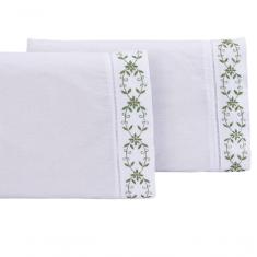 Imagem de Jogo lençol king casal bordado 3 peças branco Verde veneza
