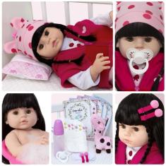 Imagem de Boneca Bebê Reborn De Silicone Girafinha Morena 14 Itens
