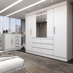 Imagem de Guarda-Roupa Casal Marrom 4 Portas 6 Gavetas 1 Porta 4 Gavetas Espelho Branco - Pm