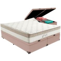 Imagem de Cama Box Baú Bege e Colchão King Best Molas Ensacadas Queen 158x198X33