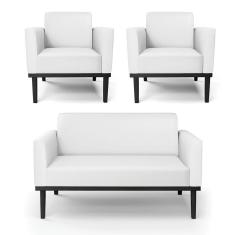 Imagem de Sofá Namoradeira com 2 Poltronas Base de Madeira Fixa Preto Marisa Corino Branco D03 - D`Rossi