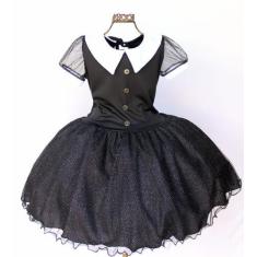 Imagem de Vestido Infantil Fantasia Wandinha Festa Aninversario Tematico - PINGO