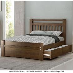 Imagem de Cama Casal Em Madeira Maciça 2 Gavetas 1,40 Orleans Castanho