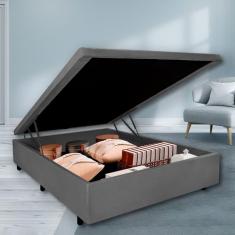 Imagem de Cama Box Baú Viúvo 128x188x42cm Suede Cinza Com Pistão A Gás