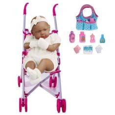 Imagem de Boneca Bebê Reborn Negra Real C/ Certidão Carrinho Bolsinha - Roma