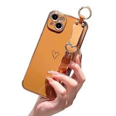 Imagem de Cutecasee Capa compatível com iPhone 11, linda capa protetora de borda banhada de luxo com suporte de pulseira de coração de amor TPU macio à prova de choque para iPhone 11 para meninas e mulheres,
