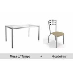 Imagem de Conjunto Mesa de Jantar Kappesberg - Base Cromada Reno c/ Tampo de Vidro 150cm + 4 Cadeiras Portugal - Cor Cromada - Assento Nude 16