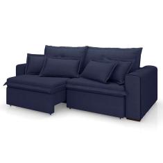 Imagem de sofá 3 lugares retrátil e reclinável cannes linho bouclé azul 200 cm