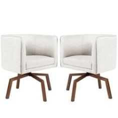 Imagem de Kit 02 Poltronas Giratória Ka Nix Linho Creme Gran Belo