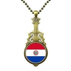 Imagem de DIYthinker Colar com bandeira nacional do Paraguai América do Sul com pingente de música de guitarra antiga