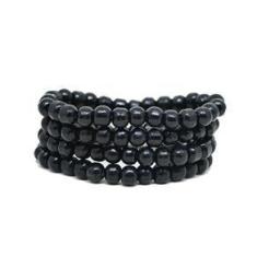 Imagem de Pulseira Unissex Bolinha Madeira Preta Kit 4 Peças