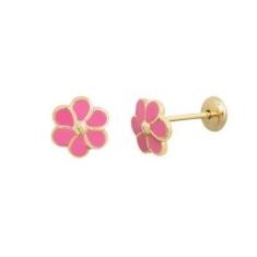 Imagem de Brinco semijoia flrozinha rosa infantil folheado a ouro 18k-Feminino