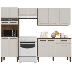 Imagem de Cozinha Compacta Com Balcão 251cm Louis K02 Nogueira/Off - Mpozenato