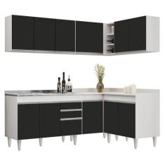 Imagem de Armário de Cozinha Modulado de Canto 6 Peças CP30 com Pia Inox Branco/Preto - Lumil