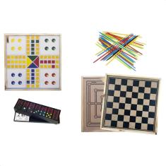 Imagem de Jogo Tabuleiro 5 em 1 Dama Trilha Dominó Ludo e Vareta Sports Mania