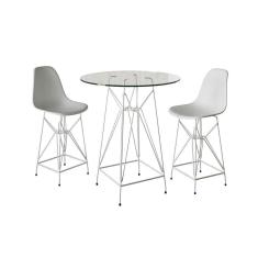 Imagem de Jogo Mesa Bistrô Eames Vidro 60Cm 2 Banquetas Branca Base Ferro Branco - Cor: Branco