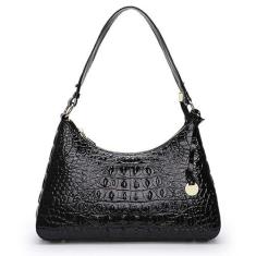 Imagem de Aidrani Bolsa tiracolo vintage europeia e americana com estampa de crocodilo de couro genuíno, Preto