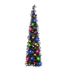 Imagem de Árvore de Natal MACTING de 5 pés com luzes Pop Up Tinsel Black