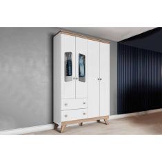 Imagem de Guarda Roupa 4 Portas Confete c/ e 2 Gavetas Branco/Jequitiba - Henn