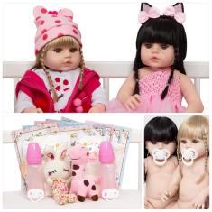 Imagem de Boneca Reborn Recém Nascida Gêmeas Girafa Coelha Acessórios