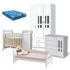 Imagem de Quarto de Bebê Ariel 3 Portas Berço Mirelle com Colchão e Cama Babá Ju
