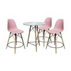 Imagem de Conjunto Mesa Bistrô Eames Eiffel Vidro com 3 Banquetas Rosas de Madeira