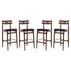 Imagem de Kit 4 Banquetas Alta Estofada França 46 x 106 Cm Madeira Maciça Imbuia Facto Impermeável Preto - rmi