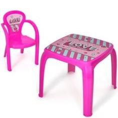 Imagem de Kit Mesa Mesinha Infantil Com 1 Cadeira Rosa Love Menina