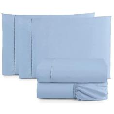 Imagem de Jogo De Lençol Cama Box Queen 4 Peças Percal 400 Fios Toque Macio Azul