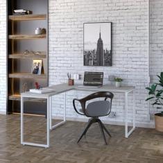 Imagem de Mesa de Escritório em L Estilo Industrial 135x150cm Kuadra Snow/Est.Branca
