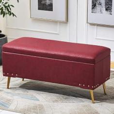 Imagem de Banqueta para pés otomana de couro sintético macio, decoração retangular moderna para móveis, bancos multifuncionais, banco de armazenamento luxuoso - azul 80 x 40 x 45 cm (31 x 16 x 18 polegadas),