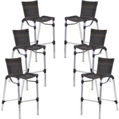 Imagem de Kit 6 Banquetas Alum nio Fortaleza Alta Para Balc o Cozinha B