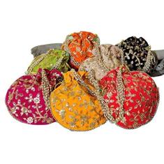 Imagem de India Gift Hub Bolsa feminina indiana bordada de veludo com cordão | Bolsa indiana Potli, Multicor, Small