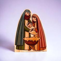Imagem de Decoração de Natal Sagrada Família Estatueta em Madeira Enfeite Nascim