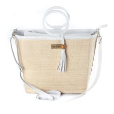 Imagem de Bolsa Transversal Feminina Palha Quadrada Botão Alça Estilo