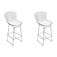 Imagem de Kit 2 Banquetas Bertoia Cromada D80 Com Assento Sintético Branco Cor Branco