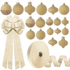 Imagem de Motionchic Conjunto de 20 peças de decoração de árvore de Natal de veludo, enfeites de bolas de Natal de veludo para pendurar grandes enfeites de árvore de Natal com laço fita de veludo com fio para