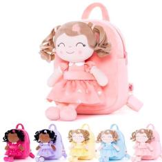 Imagem de Boneca e Mochila Gloveleya Princesa Laranja Cabelos Cacheados