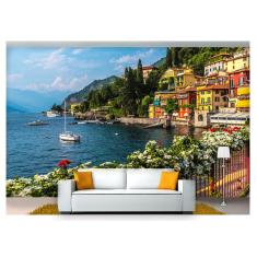 Imagem de Papel De Parede Cidade Itália Lago Casas 3D Ncd213