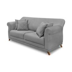 Imagem de Sofá 3 Lugares Pé de Madeira Julieta 220 cm Veludo Cinza S04 - D'Rossi