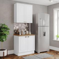 Imagem de Cozinha Compacta 2 Peças 100% Mdf com Tampo Internacional Branco /Marrom