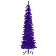 Imagem de Vickerman Árvore de Natal artificial apagada de 2,5 m x 96,5 cm. Mede 259 cm de altura e 71 cm de largura, o que é considerado um perfil de lápis.