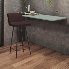 Imagem de Kit Mesa Suspensa de Parede Fixa MDF Verde Oliva + 1 Banqueta Lexi Ferro Marrom Sintético Marrom - Ahazzo Móveis