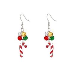 Imagem de Brincos de Natal com pingente de sino colorido com pingente de enfeite para mulheres, chapéu de Papai Noel pendurado, luva de bengala de Natal, copo de luva, floco de neve, flor, sininho, gancho,